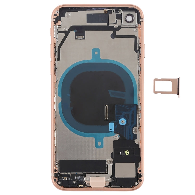 Battery Back Cover Assembly with Side Keys & Vibrator & Speaker Ringer Buzzer & Power Button + Volume Button Flex Cable & Card Tray for iPhone 8(Rose Gold)
