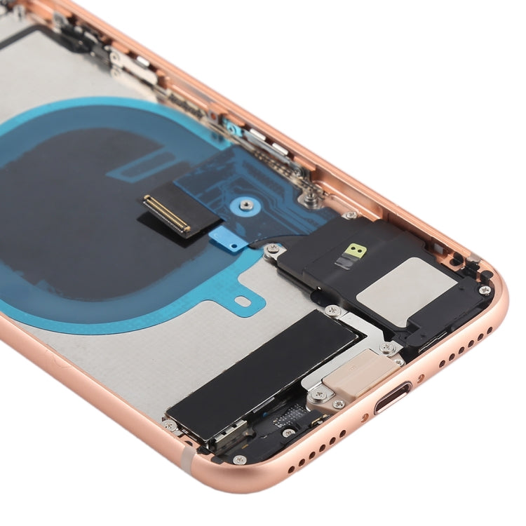 Battery Back Cover Assembly with Side Keys & Vibrator & Speaker Ringer Buzzer & Power Button + Volume Button Flex Cable & Card Tray for iPhone 8(Rose Gold)