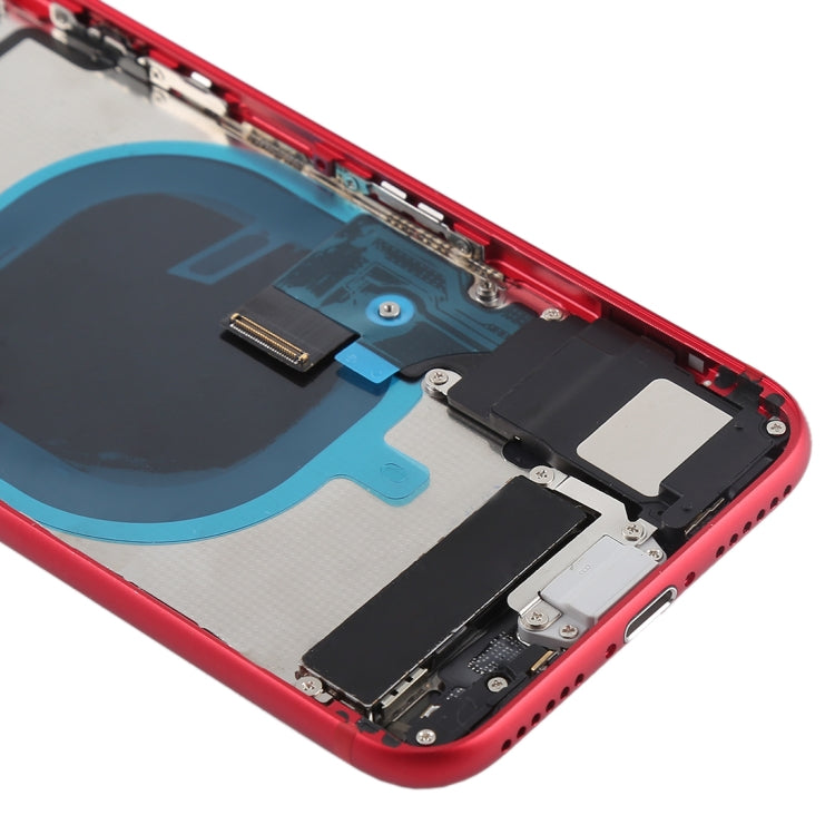 Battery Back Cover Assembly with Side Keys & Vibrator & Speaker Ringer Buzzer & Power Button + Volume Button Flex Cable & Card Tray for iPhone 8(Red)