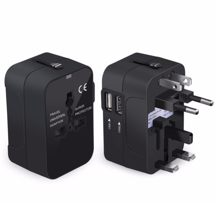 Portable Multi-function Dual USB Ports Global Universal Travel Wall Charger Power Socket, For iPad , iPhone, Galaxy, Huawei, Xiaomi, LG, HTC and Other Smart Phones, Rechargeable Devices(Black)