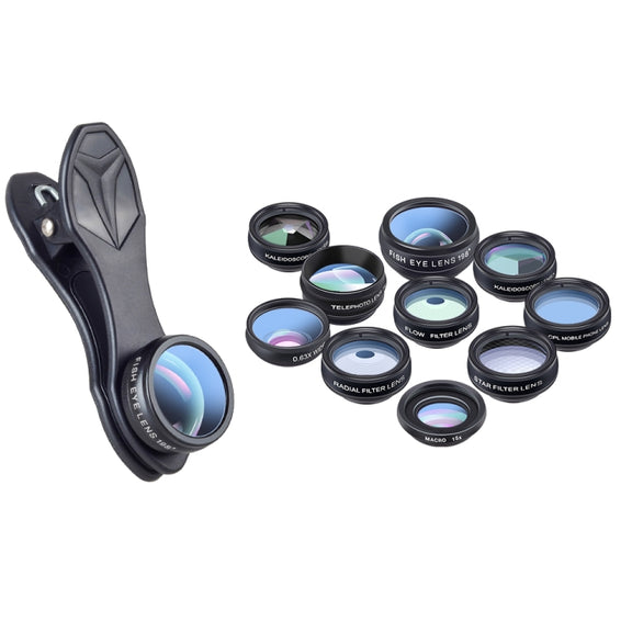 APEXEL APL-DG10 Macro Wide-angle Fisheye Telephoto CPL Flow Filter Radial Filter Star Filter Kaleidoscope 3 & 6 Lens Kit, For iPhone, Samsung, Huawei, Xiaomi, HTC and Other Smartphones, Ultra-thin Digital Camera