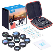 APEXEL APL-DG10 Macro Wide-angle Fisheye Telephoto CPL Flow Filter Radial Filter Star Filter Kaleidoscope 3 & 6 Lens Kit, For iPhone, Samsung, Huawei, Xiaomi, HTC and Other Smartphones, Ultra-thin Digital Camera