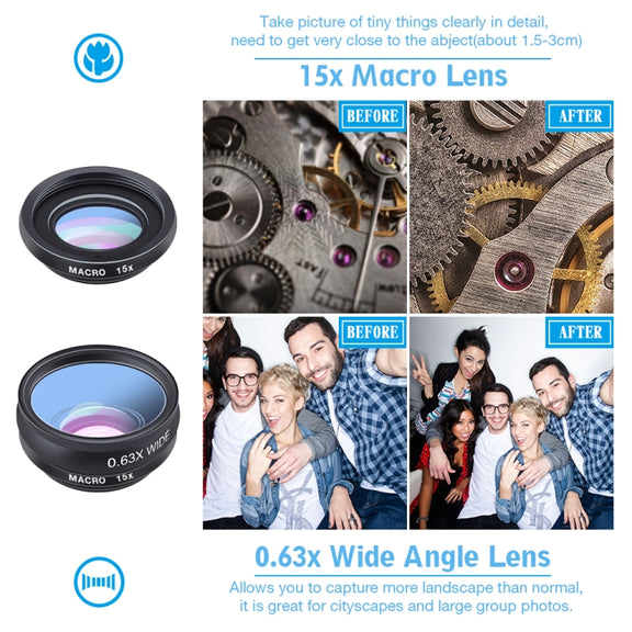 APEXEL APL-DG10 Macro Wide-angle Fisheye Telephoto CPL Flow Filter Radial Filter Star Filter Kaleidoscope 3 & 6 Lens Kit, For iPhone, Samsung, Huawei, Xiaomi, HTC and Other Smartphones, Ultra-thin Digital Camera