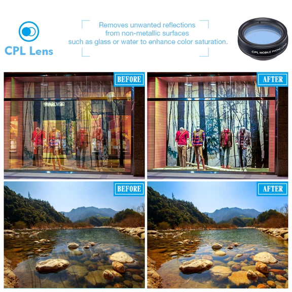 APEXEL APL-DG10 Macro Wide-angle Fisheye Telephoto CPL Flow Filter Radial Filter Star Filter Kaleidoscope 3 & 6 Lens Kit, For iPhone, Samsung, Huawei, Xiaomi, HTC and Other Smartphones, Ultra-thin Digital Camera