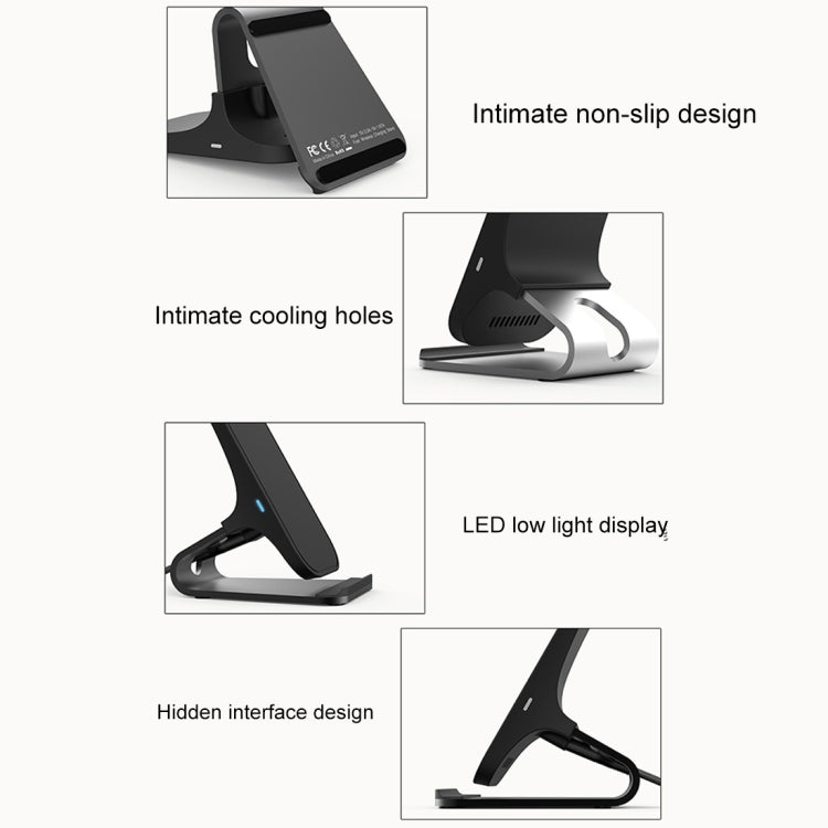 HAMTOD M5 15W Intelligent Dual Coil Design Qi Standard Holder Wireless Charger with Indicator Light, Support Fast Charging(Silver) - Wireless Charger by HAMTOD | Online Shopping South Africa | PMC Jewellery | Buy Now Pay Later Mobicred