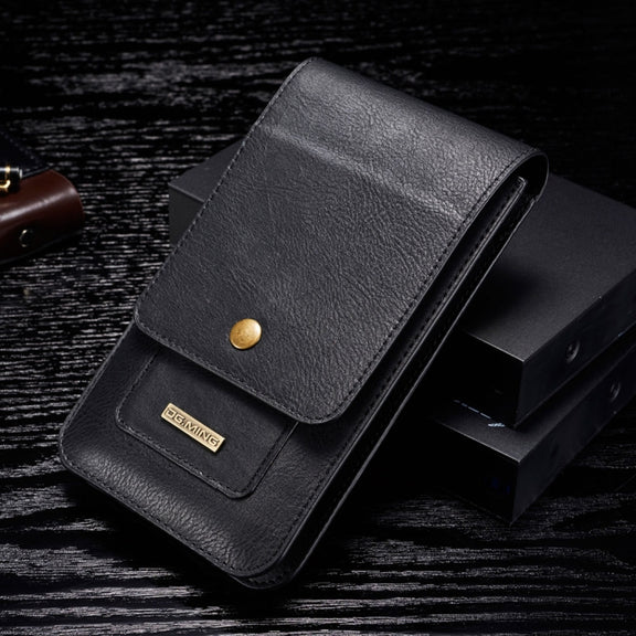 DG.MING Universal Cowskin Leather Protective Case Waist Bag with Card Slots & Hook, For iPhone, Samsung, Sony, Huawei, Meizu, Lenovo, ASUS, Oneplus, Xiaomi, Cubot, Ulefone, Letv, DOOGEE, Vkworld, and other Smartphones Below 5.2 inch(Black)