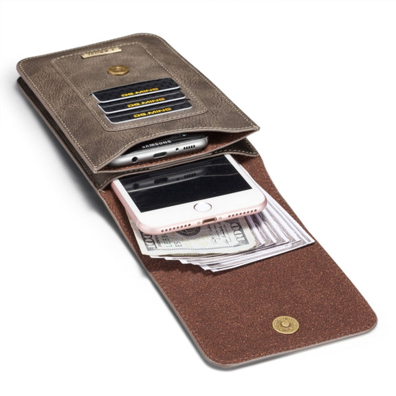 DG.MING Universal Cowskin Leather Protective Case Waist Bag with Card Slots & Hook, For iPhone, Samsung, Sony, Huawei, Meizu, Lenovo, ASUS, Oneplus, Xiaomi, Cubot, Ulefone, Letv, DOOGEE, Vkworld, and other Smartphones Below 5.2 inch(Grey)