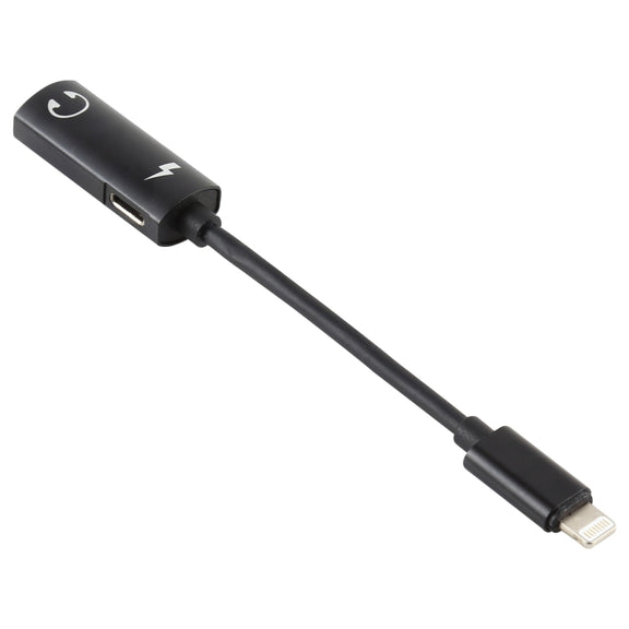 2 in 1 8 Pin Male to Dual 8 Pin Female Charging and Listening to Music Audio Earphone Adapter, Compatible with All IOS Systems(Black)