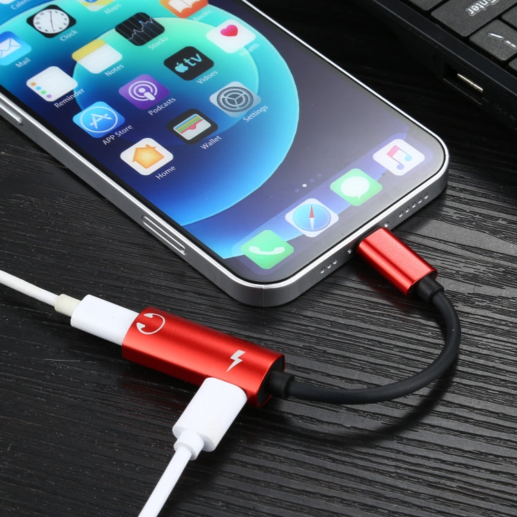 2 in 1 8 Pin Male to Dual 8 Pin Female Charging and Listening to Music Audio Earphone Adapter, Compatible with All IOS Systems(Red)