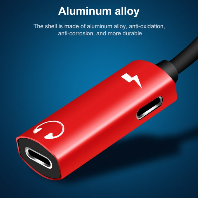2 in 1 8 Pin Male to Dual 8 Pin Female Charging and Listening to Music Audio Earphone Adapter, Compatible with All IOS Systems(Red) - Earphone Adapter by PMC TechLife | Online Shopping South Africa | PMC TechLife