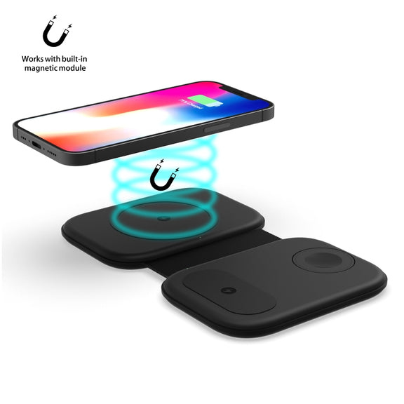 F20 3 in 1 15W Multi-function Magnetic Folding Wireless Charger for iPhone Series & Apple Watches & AirPods(Black)