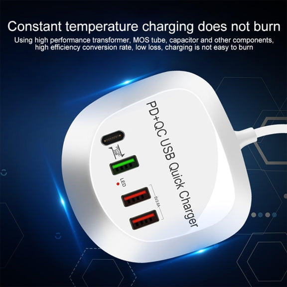WLX-T3P 4 In 1 PD + QC Multi-function Smart Fast Charging USB Charger(AU Plug)