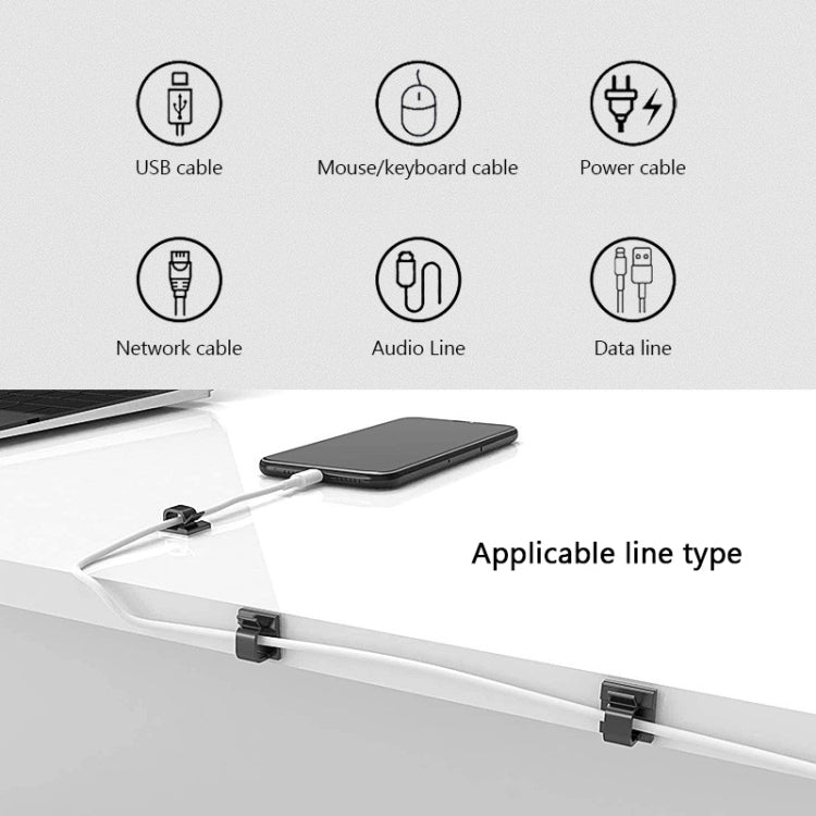 HG2392 100 PCS Desktop Data Cable Organizer Fixing Clip, Gum Type: Green and White(Black)