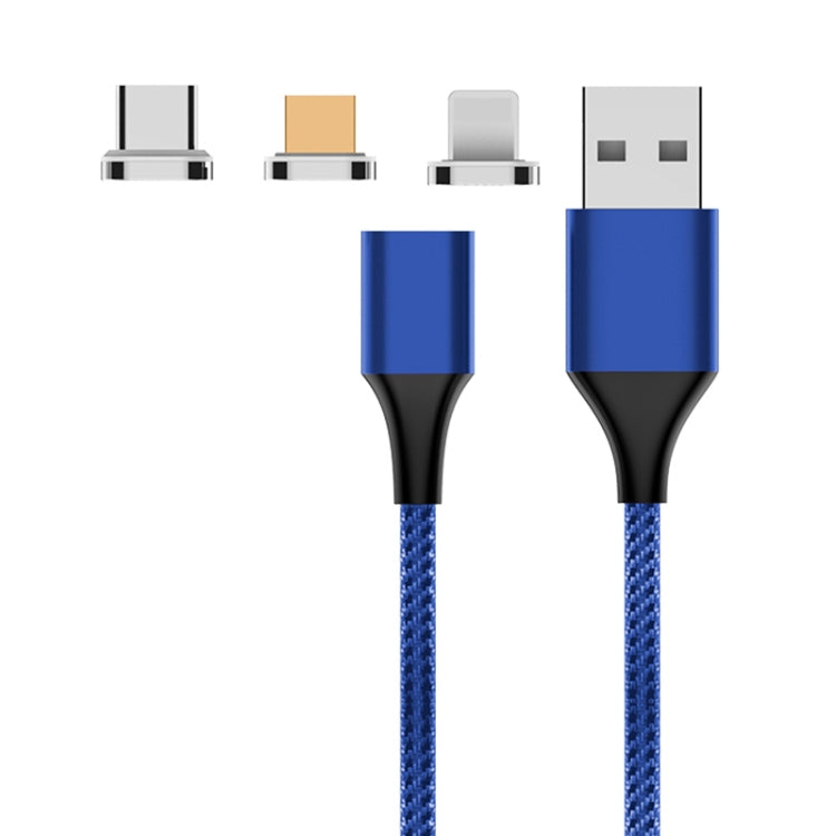 M11 3 in 1 5A USB to 8 Pin + Micro USB + USB-C / Type-C Nylon Braided Magnetic Data Cable, Cable Length: 1m (Blue) - Charging Cable & Head by PMC TechLife | Online Shopping South Africa | PMC TechLife
