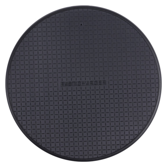 10W QI Plaid Pattern Round Plastic Wireless Charger (Black)