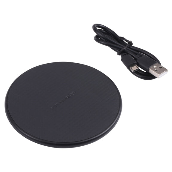 10W QI Plaid Pattern Round Plastic Wireless Charger (Black)