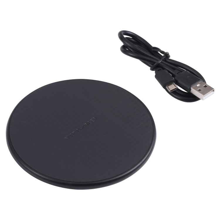 10W QI Plaid Pattern Round Plastic Wireless Charger (Black)