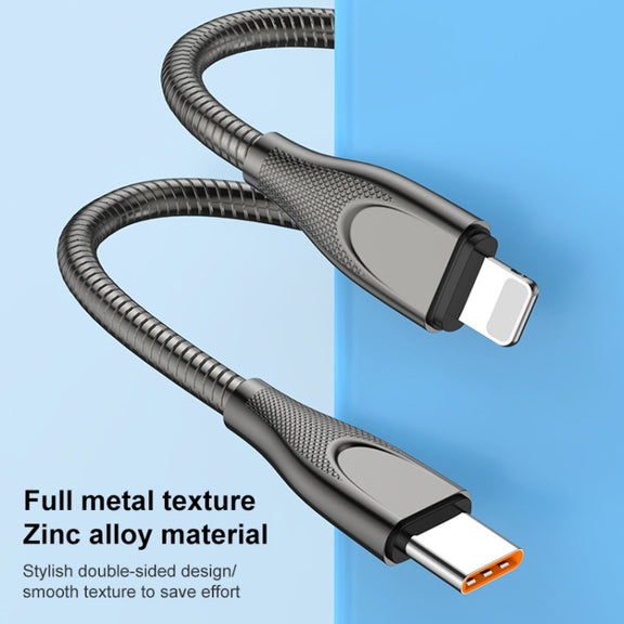 ADC-009 USB to 8 Pin Zinc Alloy Hose Fast Charging Data Cable, Cable Length: 1m (Gun Metal)