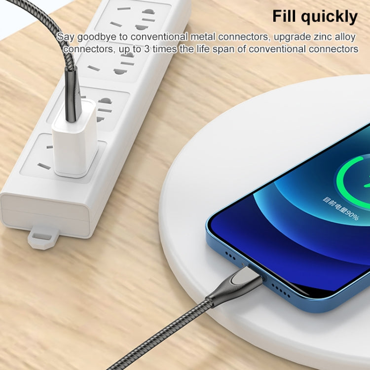 ADC-009 USB to 8 Pin Zinc Alloy Hose Fast Charging Data Cable, Cable Length: 1m (Gun Metal)
