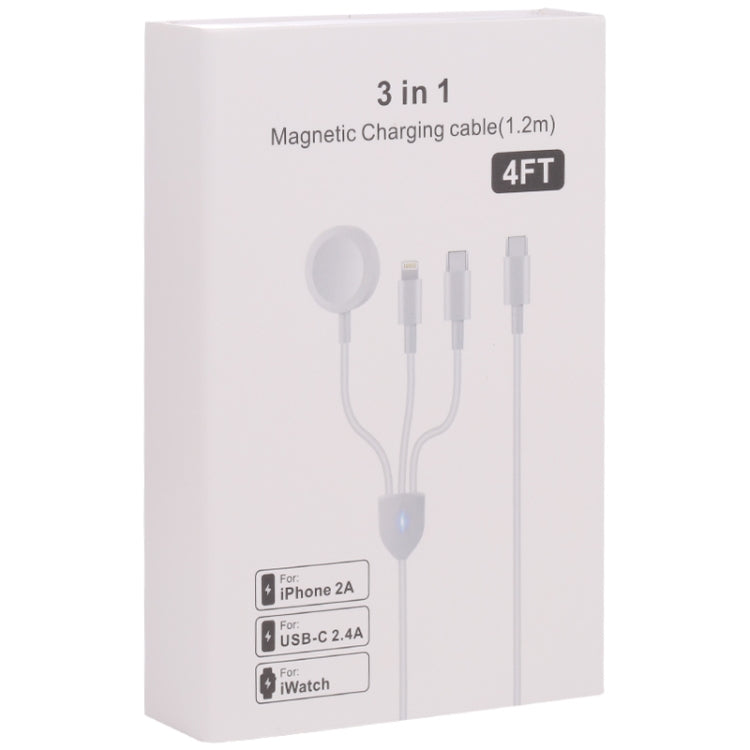 3 in 1 USB-C / Type-C to 8 Pin + USB-C / Type-C + Magnetic Watch Wireless Charger Data Cable, Cable Length: 1.2m