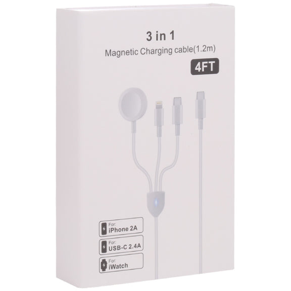 3 in 1 USB-C / Type-C to 8 Pin + USB-C / Type-C + Magnetic Watch Wireless Charger Data Cable, Cable Length: 1.2m