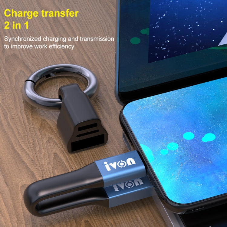 IVON CA90 2.4A USB to 8 Pin Portable Data Cable with Ring, Length: 14.5cm(Dark Gray) - Normal Style Cable by IVON | Online Shopping South Africa | PMC TechLife