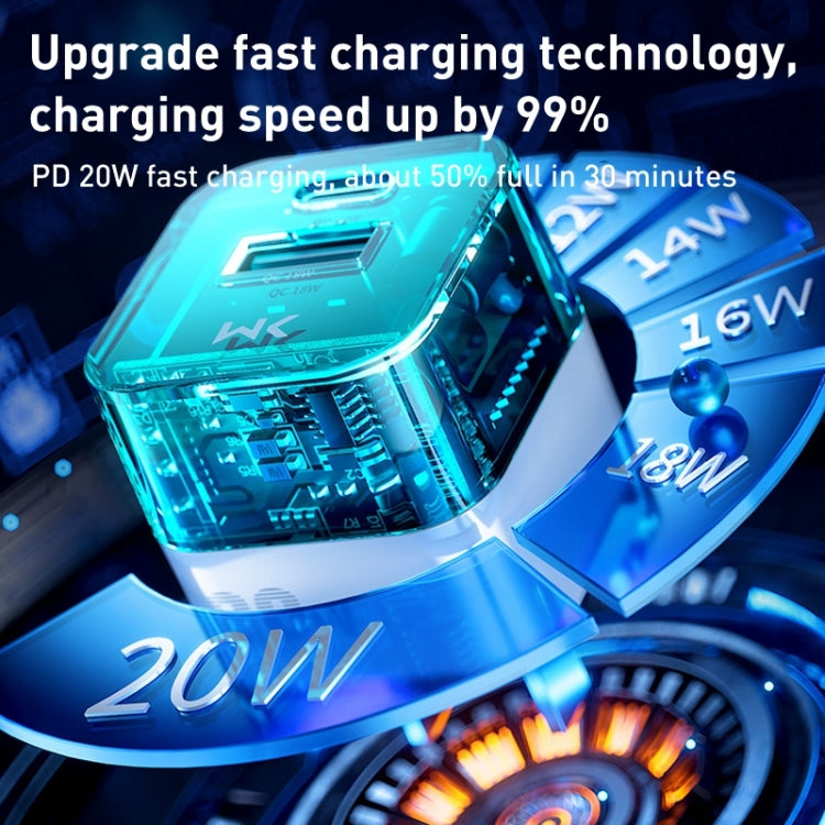WK WP-U149 20W USB+USB-C/Type-C Dual Port Transparent Charger, Specifications: US Plug (Black) - USB Charger by WK | Online Shopping South Africa | PMC TechLife | Buy Now Pay Later Mobicred