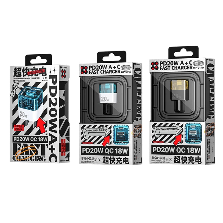 WK WP-U149 20W USB+USB-C/Type-C Dual Port Transparent Charger, Specifications: US Plug (Black) - USB Charger by WK | Online Shopping South Africa | PMC TechLife | Buy Now Pay Later Mobicred