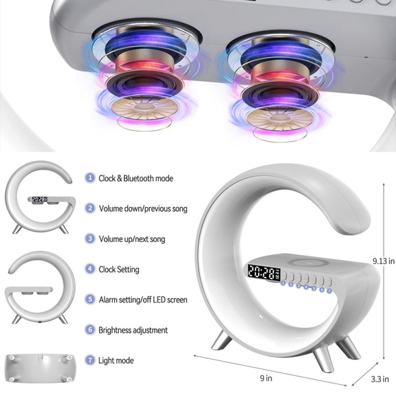 N69 Smart Bluetooth Speaker Support Wireless Charger & Alarm Clock & Ambient Light, US Plug(White)