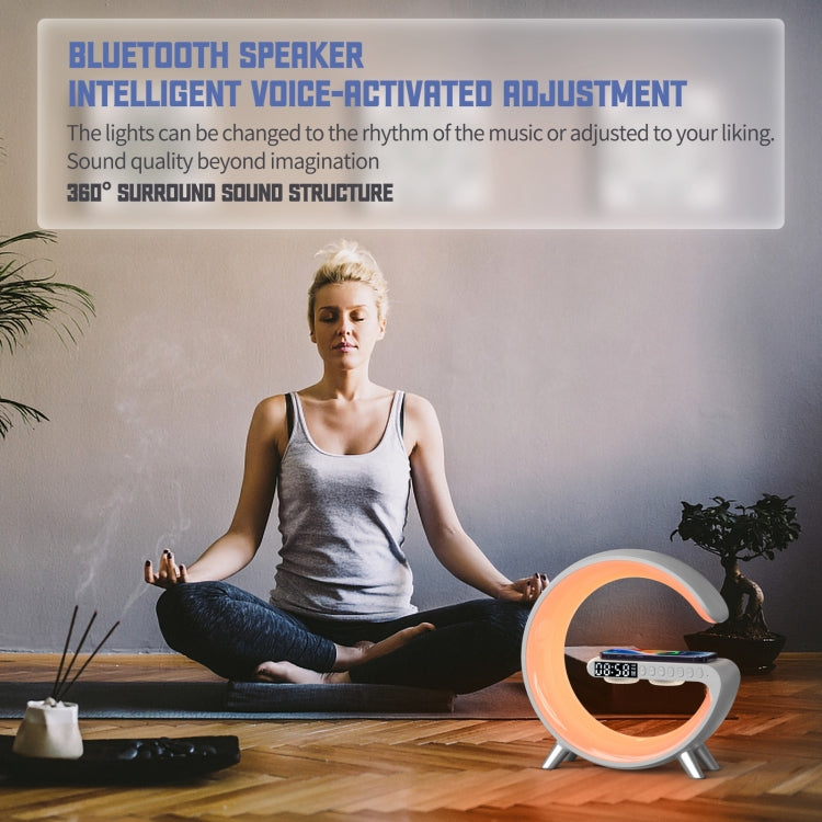 N69 Smart Bluetooth Speaker Support Wireless Charger & Alarm Clock & Ambient Light, US Plug(White)