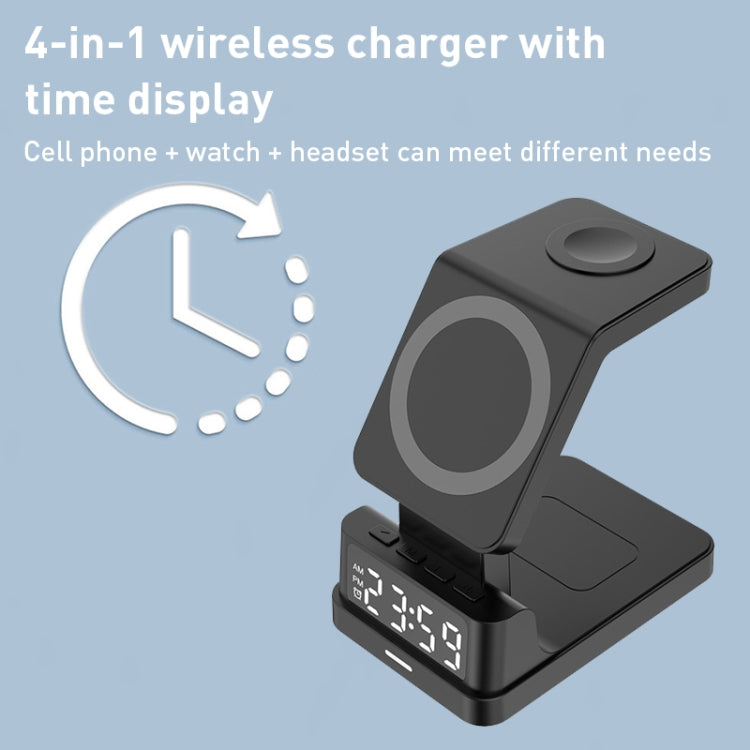 15W 4 in 1 Magnetic Clock Desktop Vertical Wireless Charger (Black) -  by PMC TechLife | Online Shopping South Africa | PMC TechLife