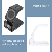 15W 4 in 1 Magnetic Clock Desktop Vertical Wireless Charger (Black)