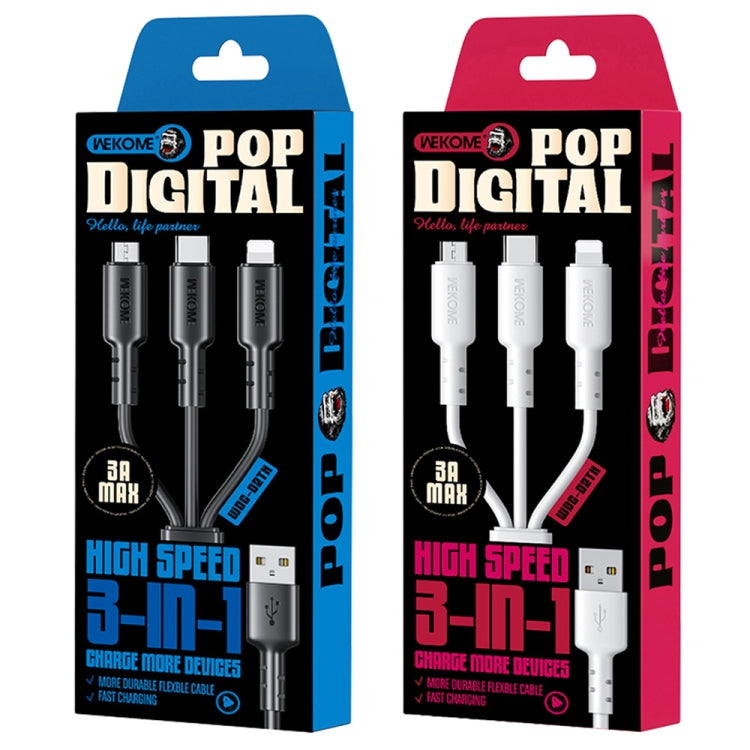 WEKOME WDC-02 Tidal Energy Series 3A USB to 8 Pin+Type-C+Micro USB 3 in 1 PVC Data Cable, Length: 1.2m (White) - free shipping - PMC TechLife - Order now!