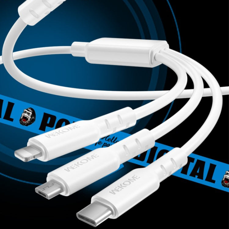 WEKOME WDC-02 Tidal Energy Series 3A USB to 8 Pin+Type-C+Micro USB 3 in 1 PVC Data Cable, Length: 1.2m (White) - free shipping - PMC TechLife - Order now!