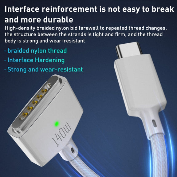 140W USB-C / Type-C to MagSafe 3 Nylon Braided Magnetic Charging Cable, Length: 2m (Blue)