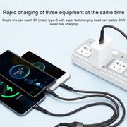 100W 6A Type-C to 8 Pin+Type-C+Micro USB Charging Data Cable, 1.3m(Black)