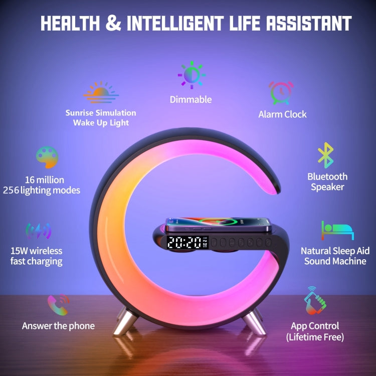 N69 Smart Bluetooth Speaker Support Wireless Charger & Alarm Clock & Ambient Light, EU Plug(Black)