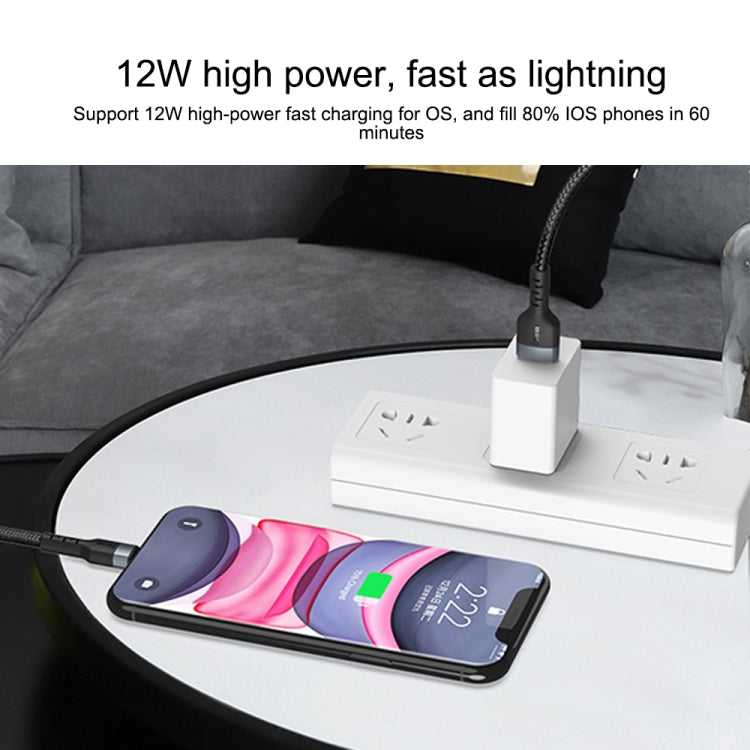 IVON CA88 12W 2.4A USB to 8 Pin Nylon Braid Fast Charge Data Cable, Cable Length: 1m (Black) - Normal Style Cable by IVON | Online Shopping South Africa | PMC TechLife