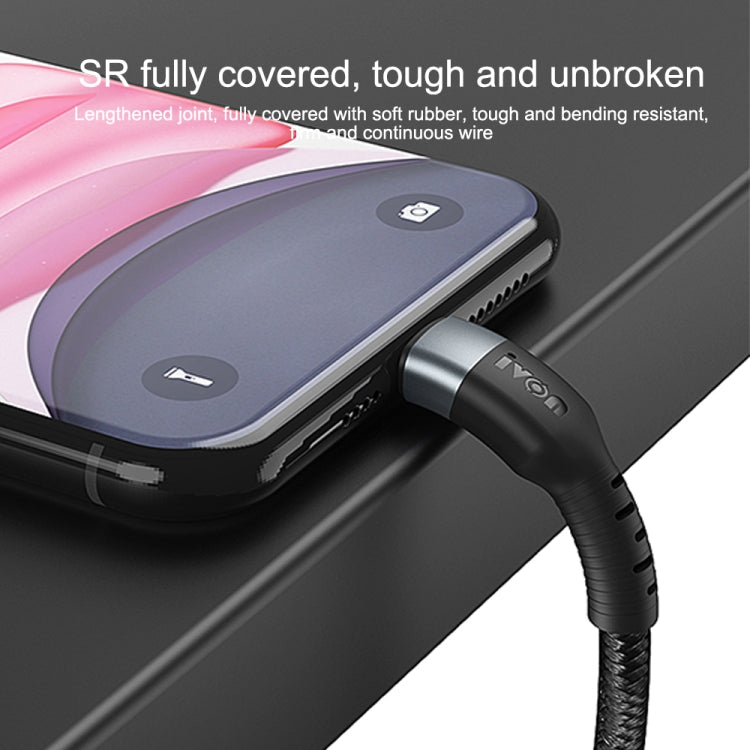 IVON CA88 12W 2.4A USB to 8 Pin Nylon Braid Fast Charge Data Cable, Cable Length: 1m (Black) - Normal Style Cable by IVON | Online Shopping South Africa | PMC TechLife