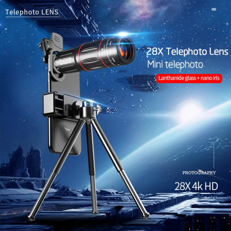 W28-QK Mobile Phone Universal Lens Telescope 28X Big Pocket + Metal Tripod Set
