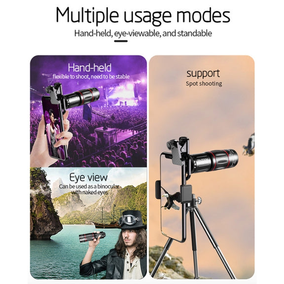 W28-QK Mobile Phone Universal Lens Telescope 28X Big Pocket + Metal Tripod Set