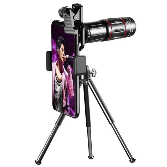 W28-QK Mobile Phone Universal Lens Telescope 28X Big Pocket + Metal Tripod Set