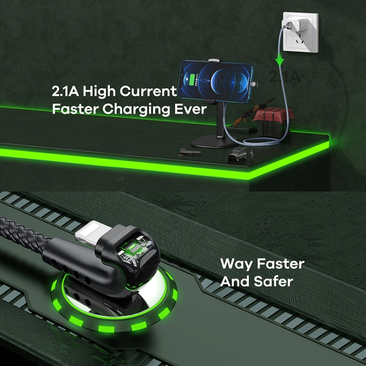 REMAX RC-177i Heymanba II 2.1A USB to 8 Pin 180 Degrees Elbow Zinc Alloy Braided Gaming Data Cable, Cable Length: 1m(Black)