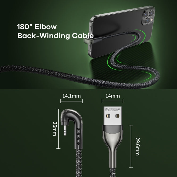 REMAX RC-177i Heymanba II 2.1A USB to 8 Pin 180 Degrees Elbow Zinc Alloy Braided Gaming Data Cable, Cable Length: 1m(Black) - free shipping - PMC TechLife - Order now!