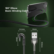 REMAX RC-177i Heymanba II 2.1A USB to 8 Pin 180 Degrees Elbow Zinc Alloy Braided Gaming Data Cable, Cable Length: 1m(Black)