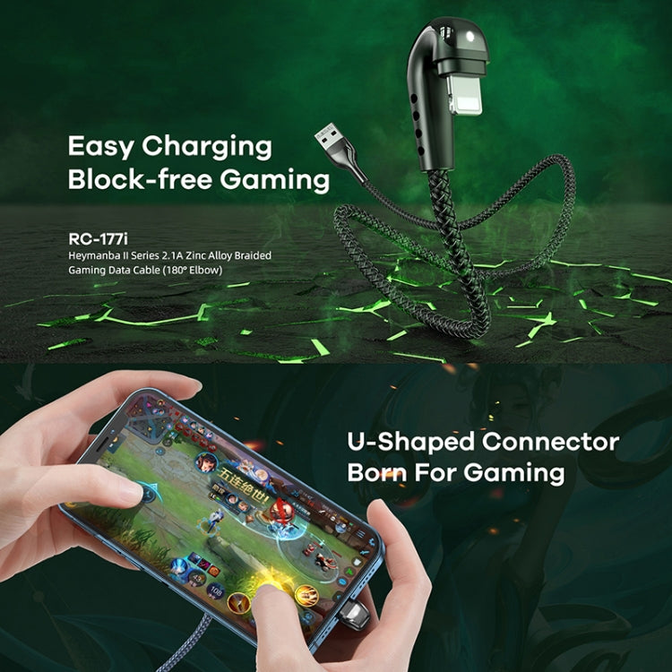 REMAX RC-177i Heymanba II 2.1A USB to 8 Pin 180 Degrees Elbow Zinc Alloy Braided Gaming Data Cable, Cable Length: 1m(Silver) - Normal Style Cable by REMAX | Online Shopping South Africa | PMC TechLife