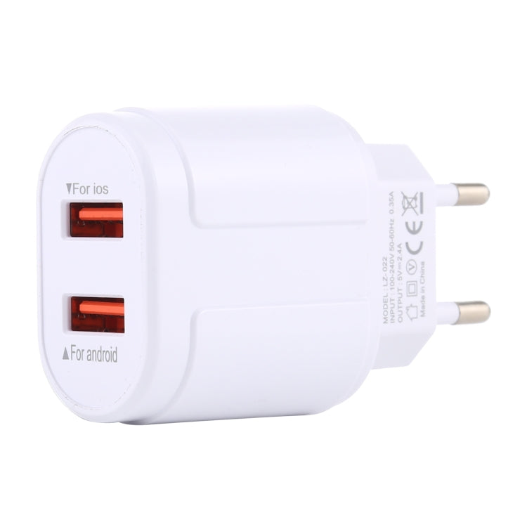 LZ-022 5V 2.4A Dual USB Ports Travel Charger, EU Plug (White) - free shipping - PMC TechLife - Order now!