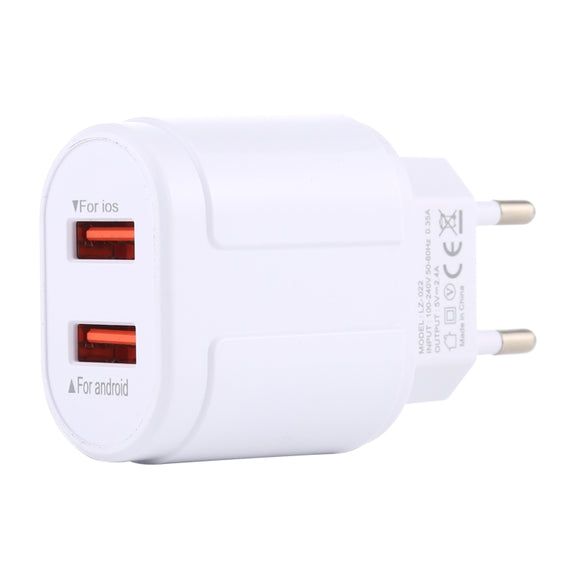 LZ-022 5V 2.4A Dual USB Ports Travel Charger, EU Plug (White)