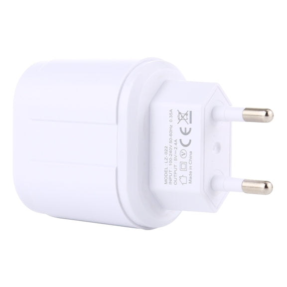 LZ-022 5V 2.4A Dual USB Ports Travel Charger, EU Plug (White)