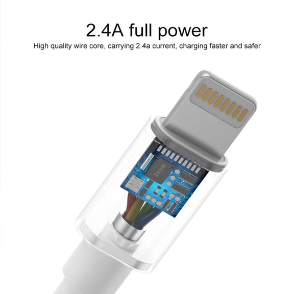IVON CA73 2.4A 8 Pin Fast Charging Data Cable, Length: 2m(Black)